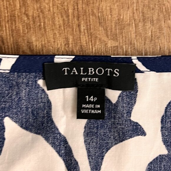 Talbots Poplin Fit & Flare Blue and White Tie Waist Dress - Jacobean 14P - Picture 4 of 16
